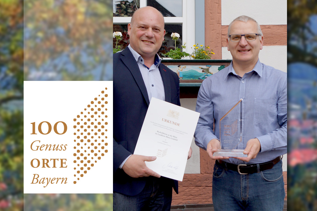 Bischofsheim ist Genussort - über die Auszeichnung freuen sich Bürgermeister Georg Seiffert (links) und Tourismusreferent Gerhard Nägler